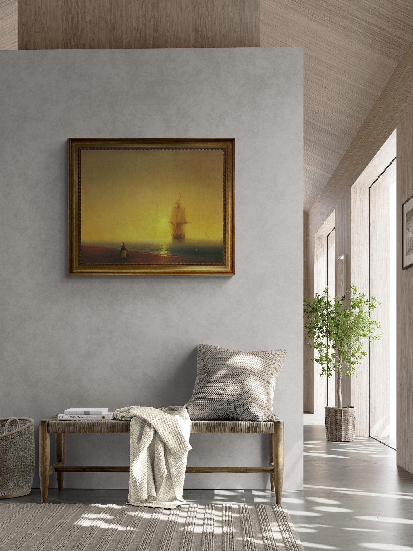 MORNING AT SEA by Ivan Aivazovsky canvas hand finished premium print with brush strokes and golden vintageous frame looks like original art FOSHE ART