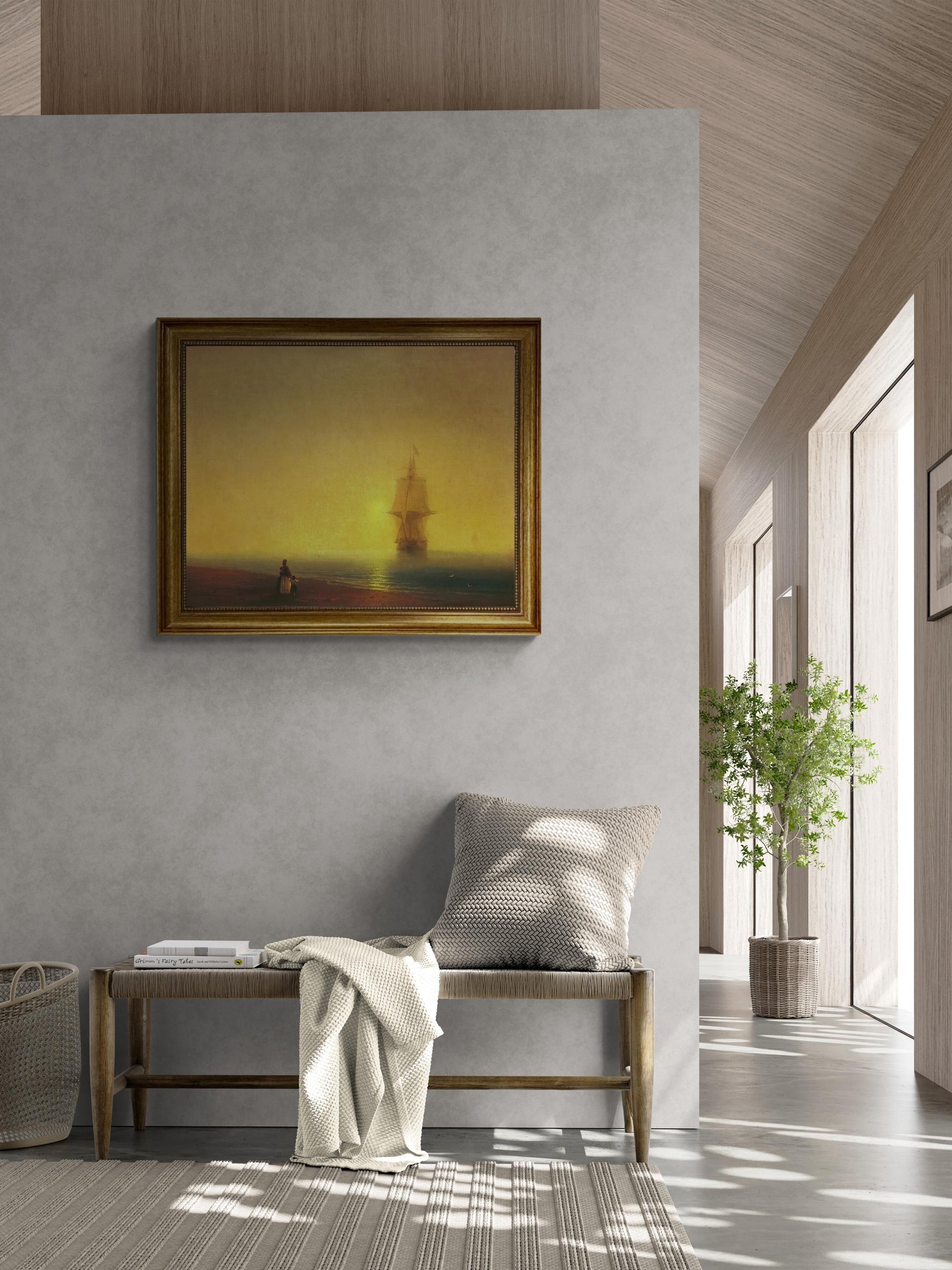 MORNING AT SEA by Ivan Aivazovsky canvas hand finished premium print with brush strokes and golden vintageous frame looks like original art FOSHE ART