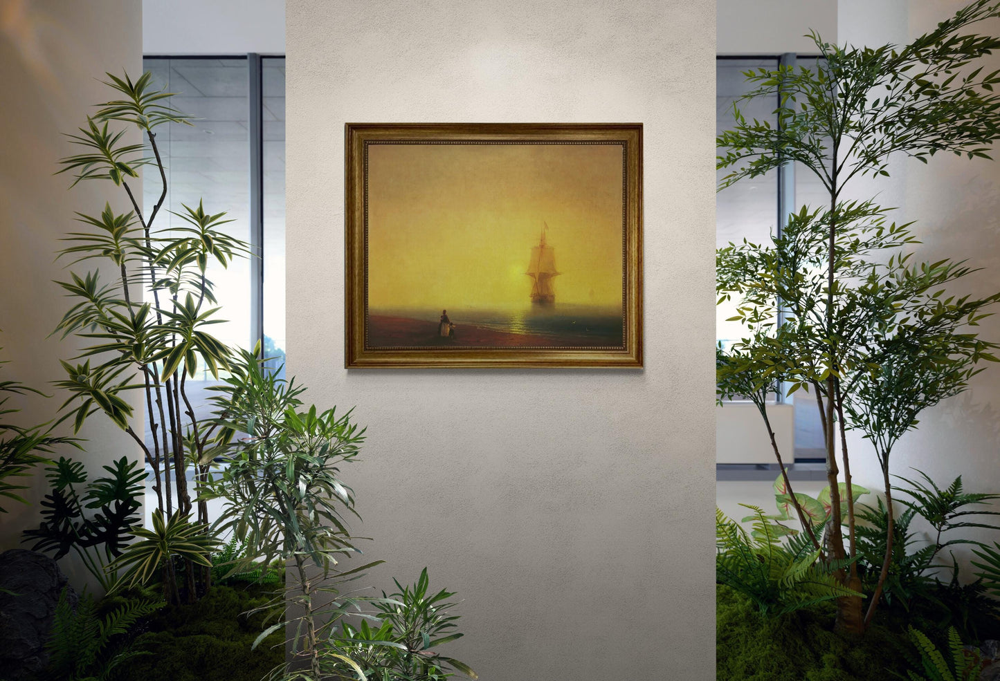 MORNING AT SEA by Ivan Aivazovsky canvas hand finished premium print with brush strokes and golden vintageous frame looks like original art FOSHE ART