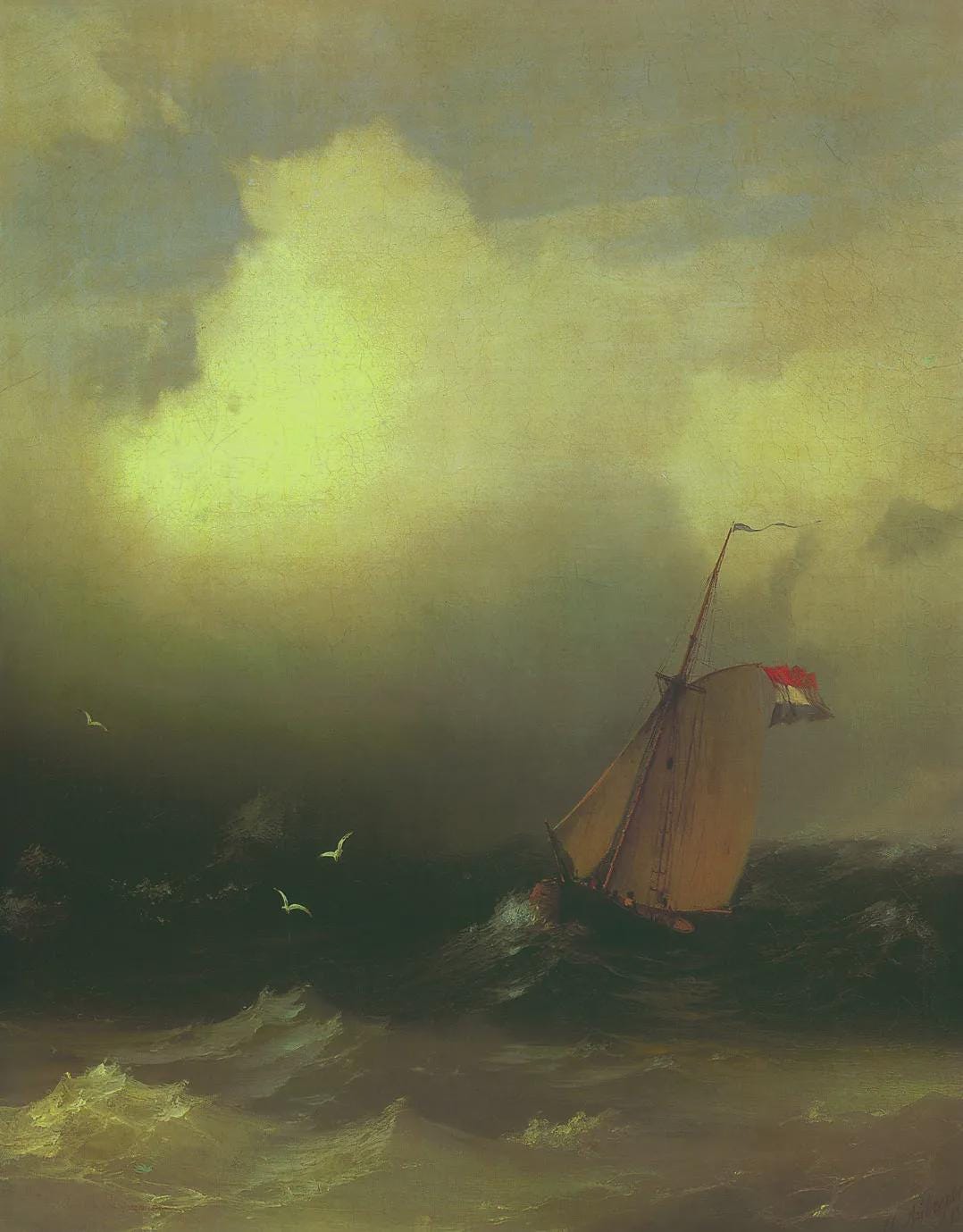 Storm at Sea (1847),  Ivan Aivazovsky, canvas hand finished premium print with brush strokes and golden vintageous frame looks like original FOSHE ART