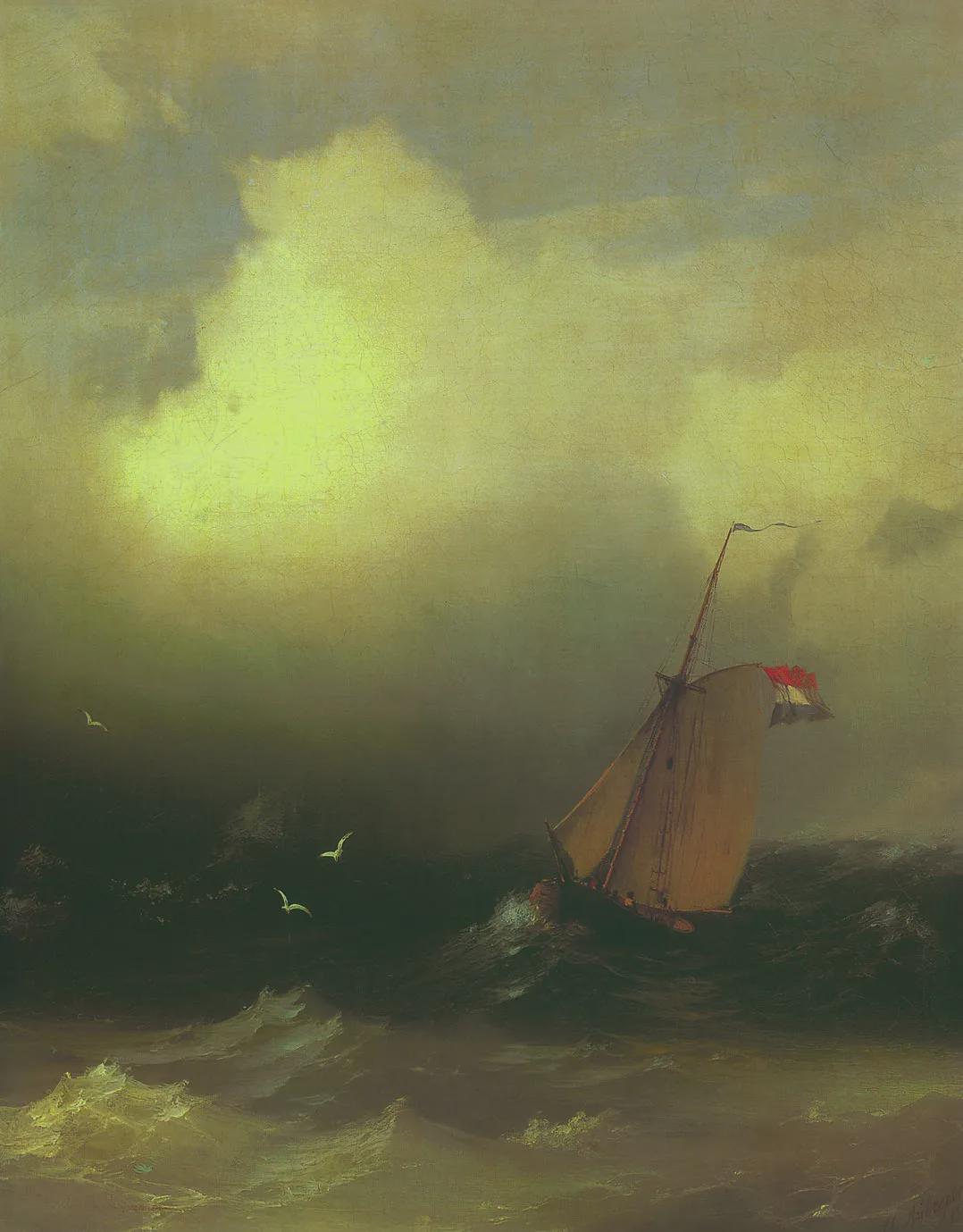 Ivan Aivazovsky 'Storm at Sea' Canvas Print with Vintage Golden Frame, Brush Strokes FOSHE ART