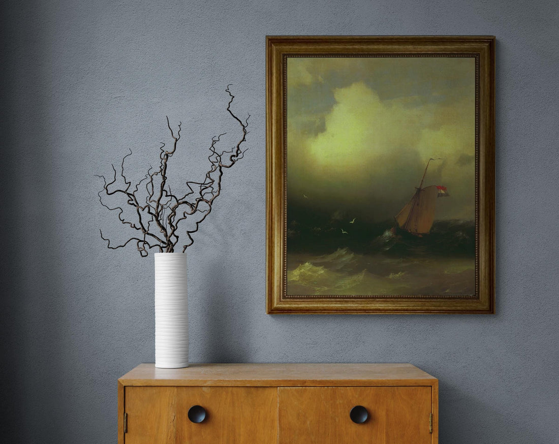 Ivan Aivazovsky 'Storm at Sea' Canvas Print with Vintage Golden Frame, Brush Strokes FOSHE ART