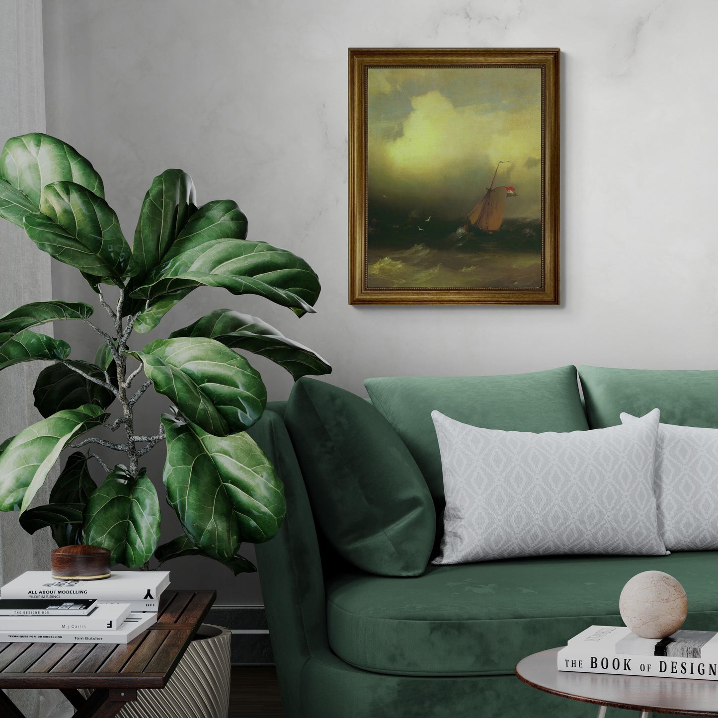 Storm at Sea (1847),  Ivan Aivazovsky, canvas hand finished premium print with brush strokes and golden vintageous frame looks like original FOSHE ART