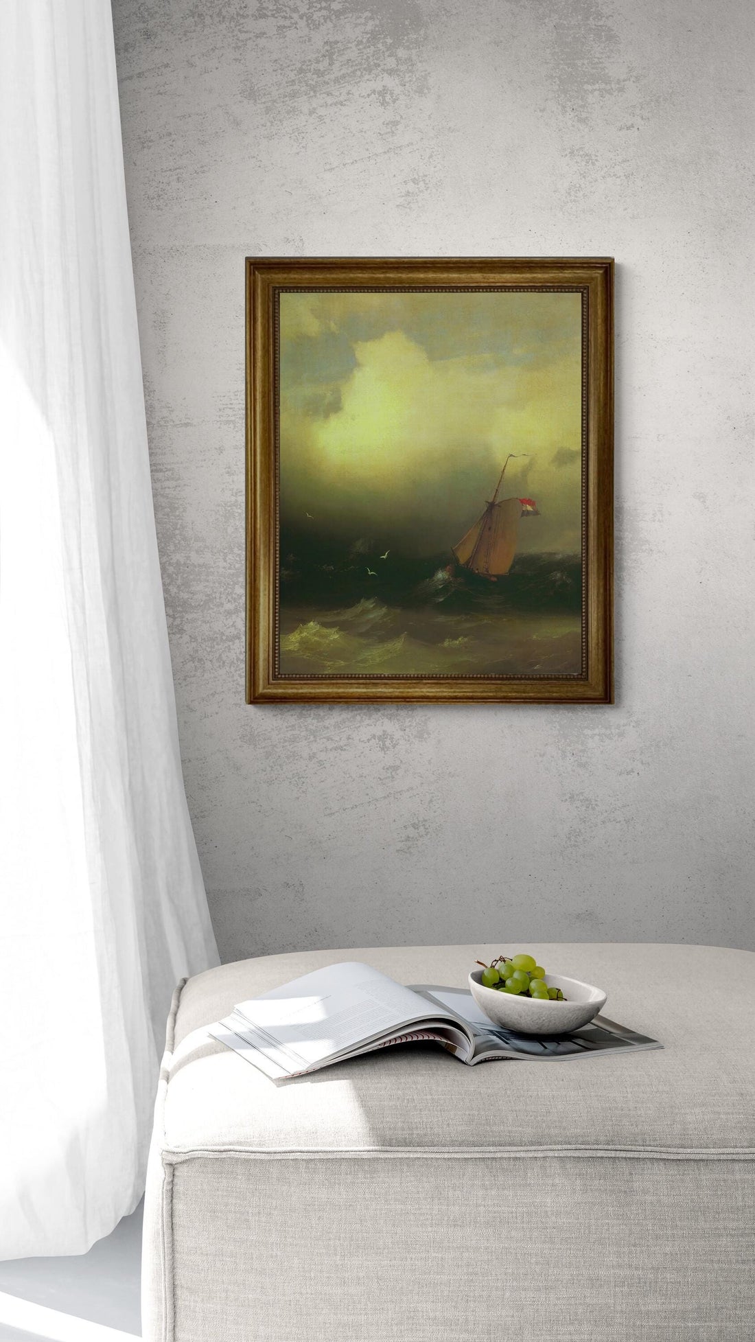 Ivan Aivazovsky 'Storm at Sea' Canvas Print with Vintage Golden Frame, Brush Strokes FOSHE ART