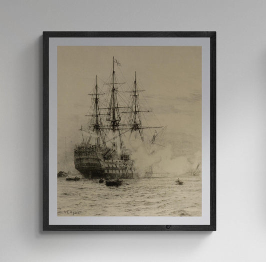 Hms victory firing a salute celebrating the accession of george v, nautical vintage wall decor,  print on fineart paper or museum poster FOSHE ART