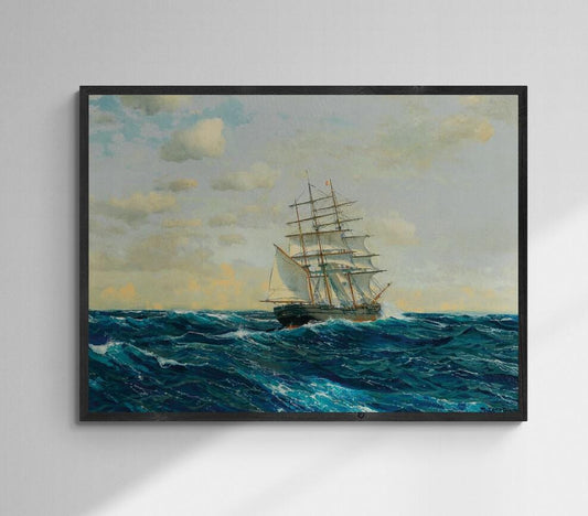 Three Master on the High Seas, Michael Zeno Diemer, nautical vintage wall decor,  print on fineart paper or museum poster FOSHE ART