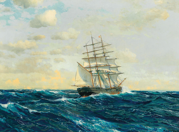 Three Master on the High Seas, Michael Zeno Diemer, nautical vintage wall decor,  print on fineart paper or museum poster FOSHE ART