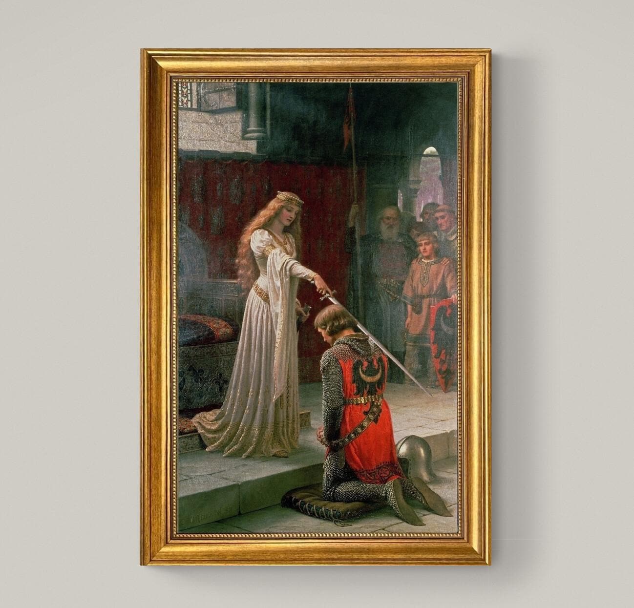 Edmund Leighton's The Accolade | Vintage Golden Framed Canvas Art Print FOSHE ART