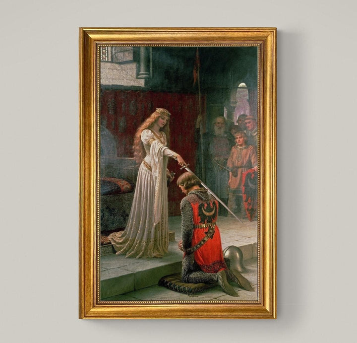Edmund Leighton's The Accolade | Vintage Golden Framed Canvas Art Print FOSHE ART