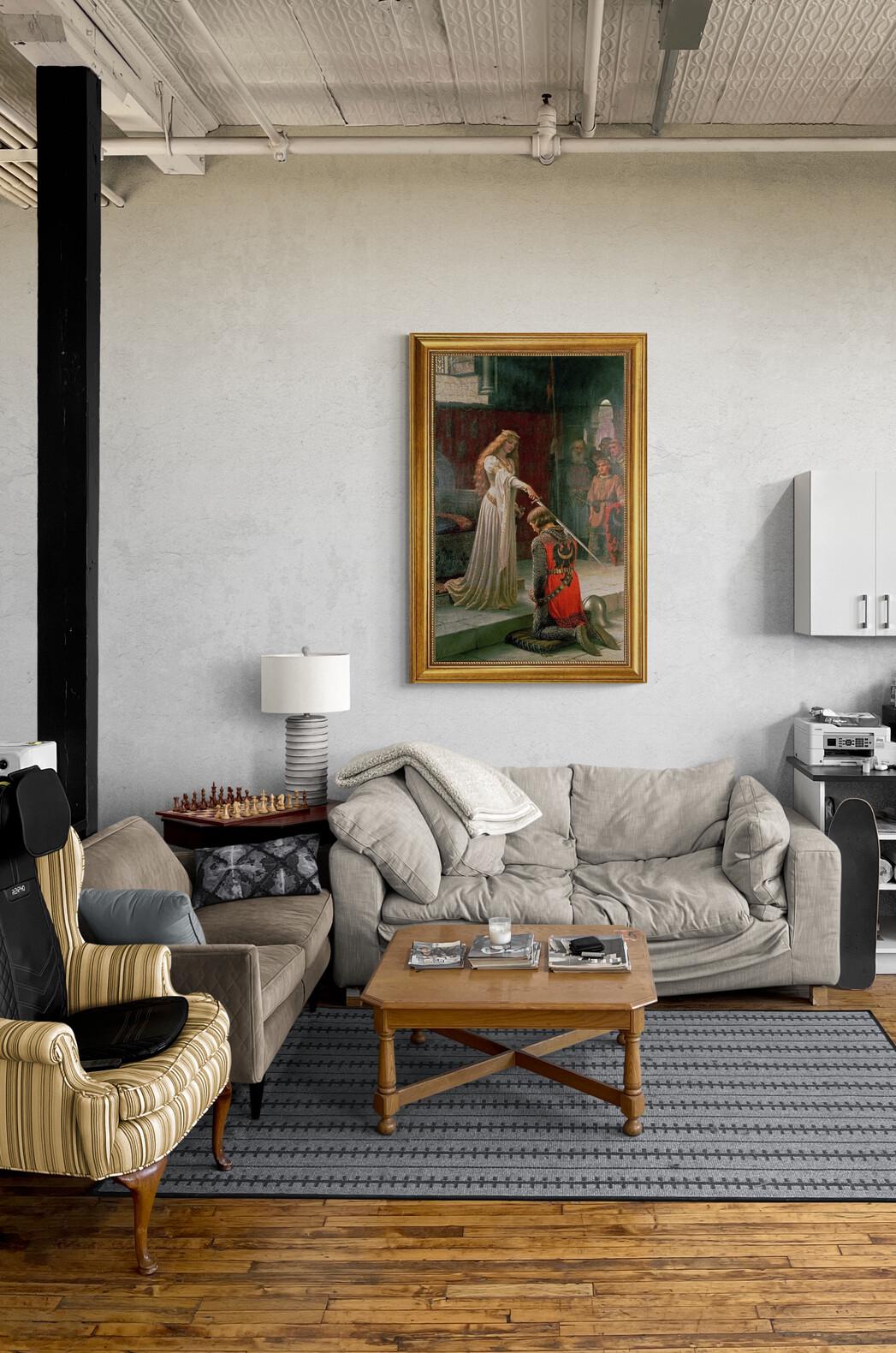 Edmund Leighton The Accolade (1901) | Fine Art Print |Textured Canvas with Realistic Brush Stroke Finish with vintageous golden frame golden FOSHE ART