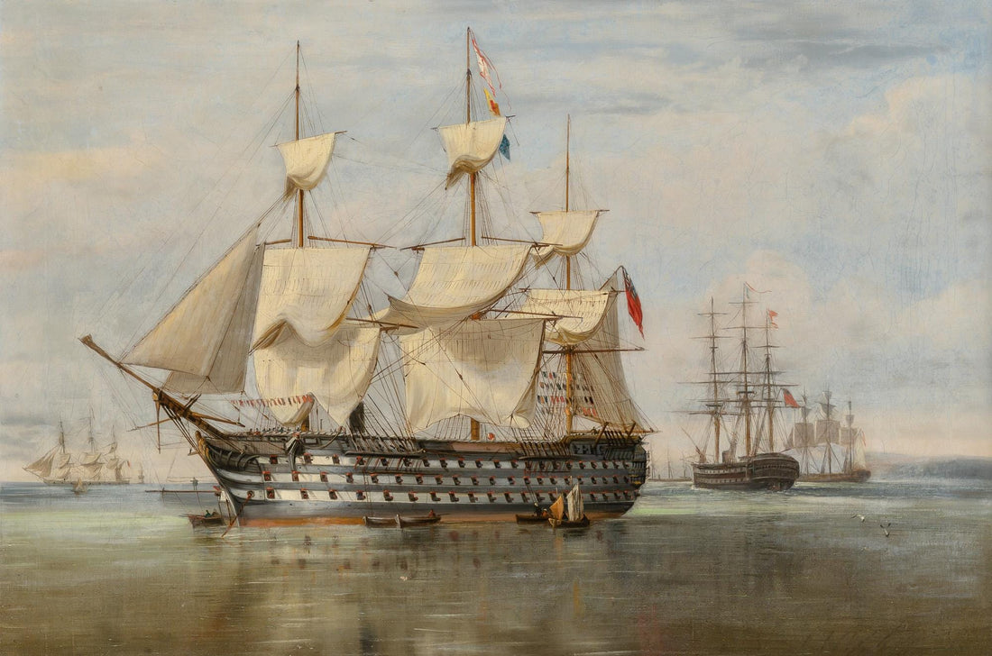 HMS Duke of Wellington Art Print, Golden Frame, Vintage Maritime Painting FOSHE ART