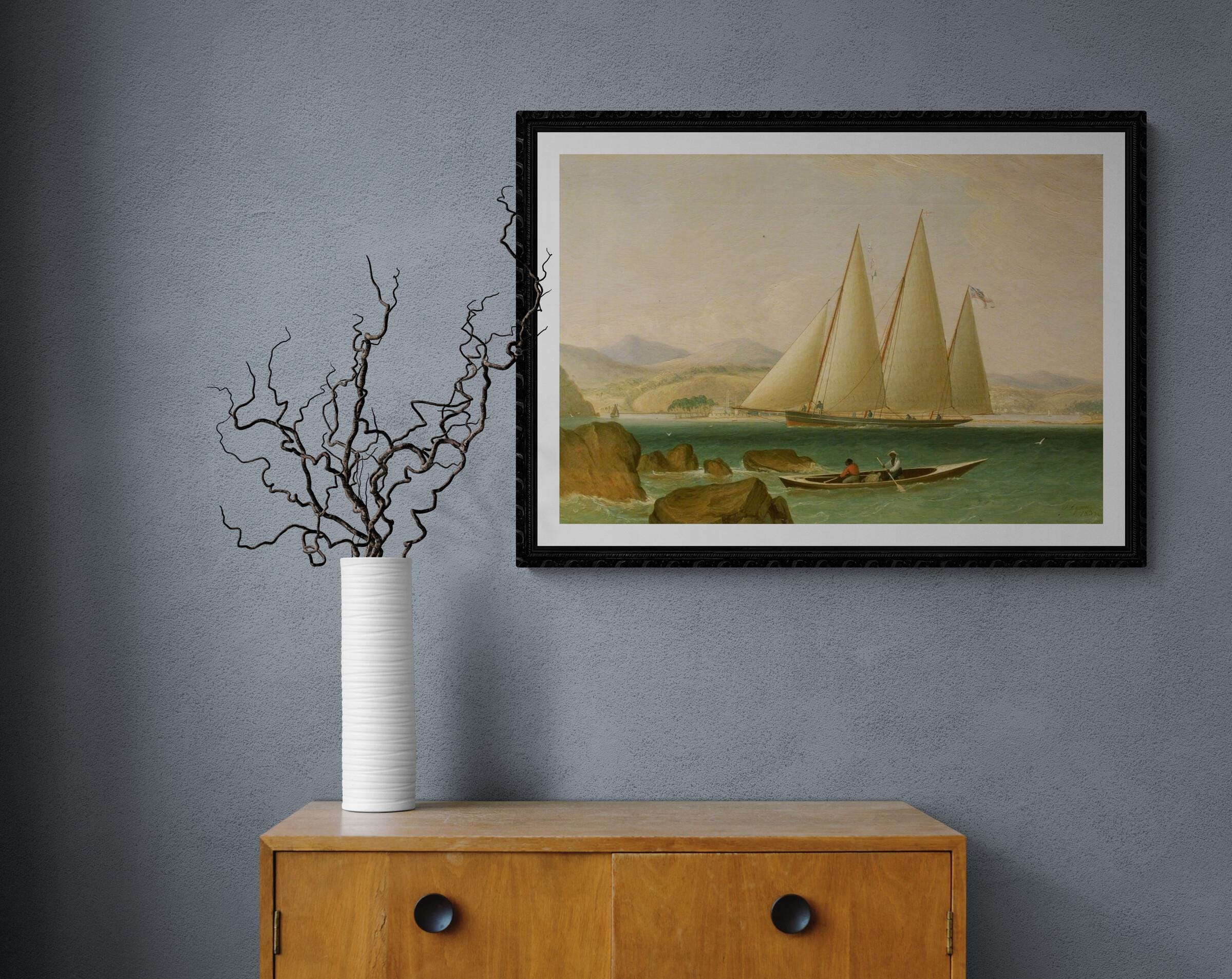 Bermuda Schooner Yacht Offshore by John Lynn Fineart print on heavyweight paper, museum quality seascape wallart home decore with sail boats FOSHE ART