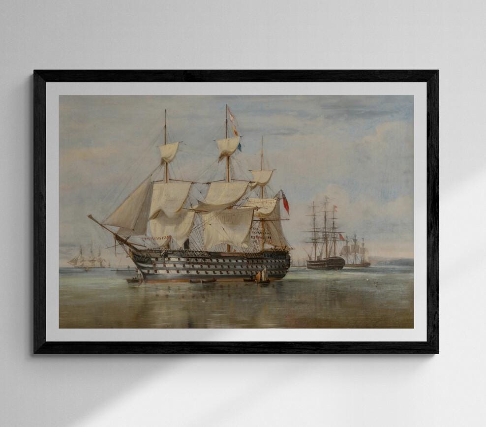 HMS Duke of Wellington at Gosport tall ship giclee fineart print on heavyweight paper, battle ship original oilpainting, ship sailing poster FOSHE ART