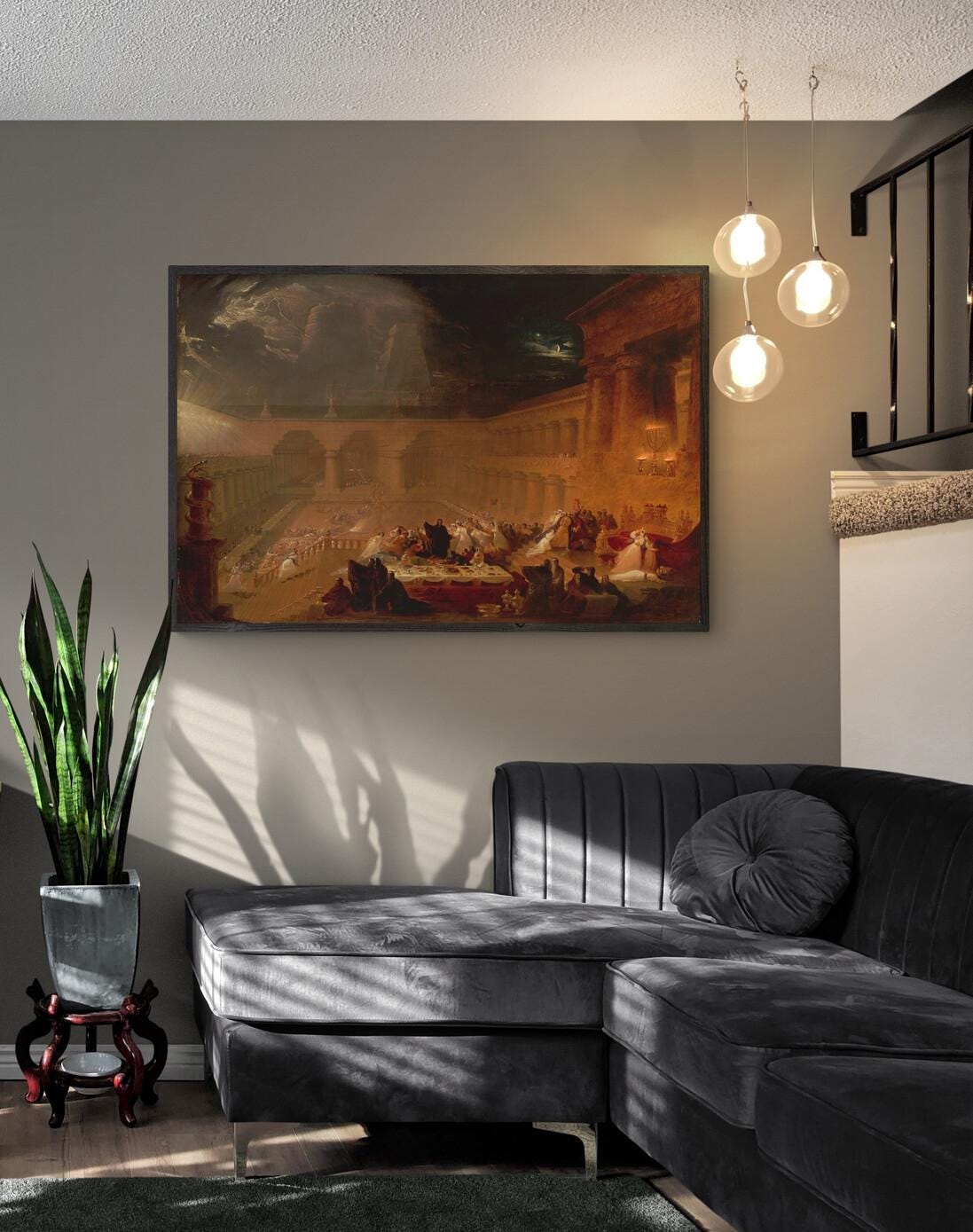 Belshazzar's Feast by John Martin, giclée FineArt Print from original oilpainting, Hand Finished 3D Print, brush strokes, oversized wall art FOSHE ART