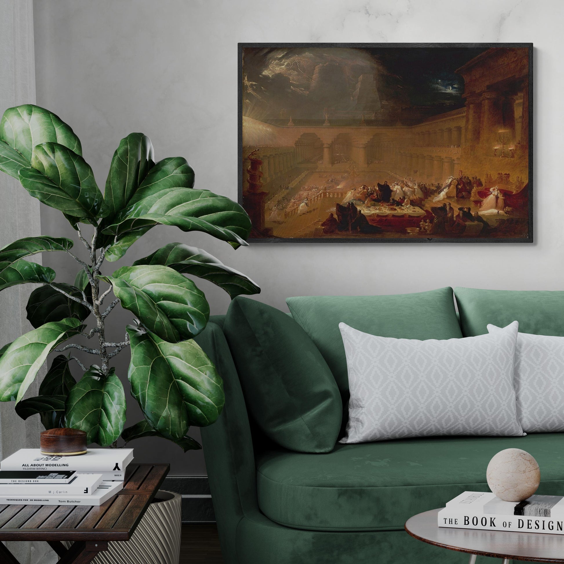 Belshazzar's Feast by John Martin, giclée FineArt Print from original oilpainting, Hand Finished 3D Print, brush strokes, oversized wall art FOSHE ART