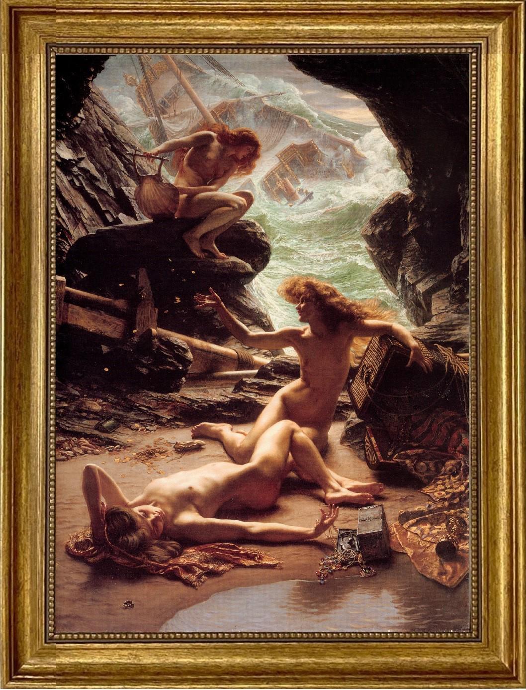 Edward Poynter: Cave of the Storm Nymphs | Hand-Painted Brush Stroke Canvas Print | Gold Vintage Frame | Museum-Quality Oil Painting Replica FOSHE ART