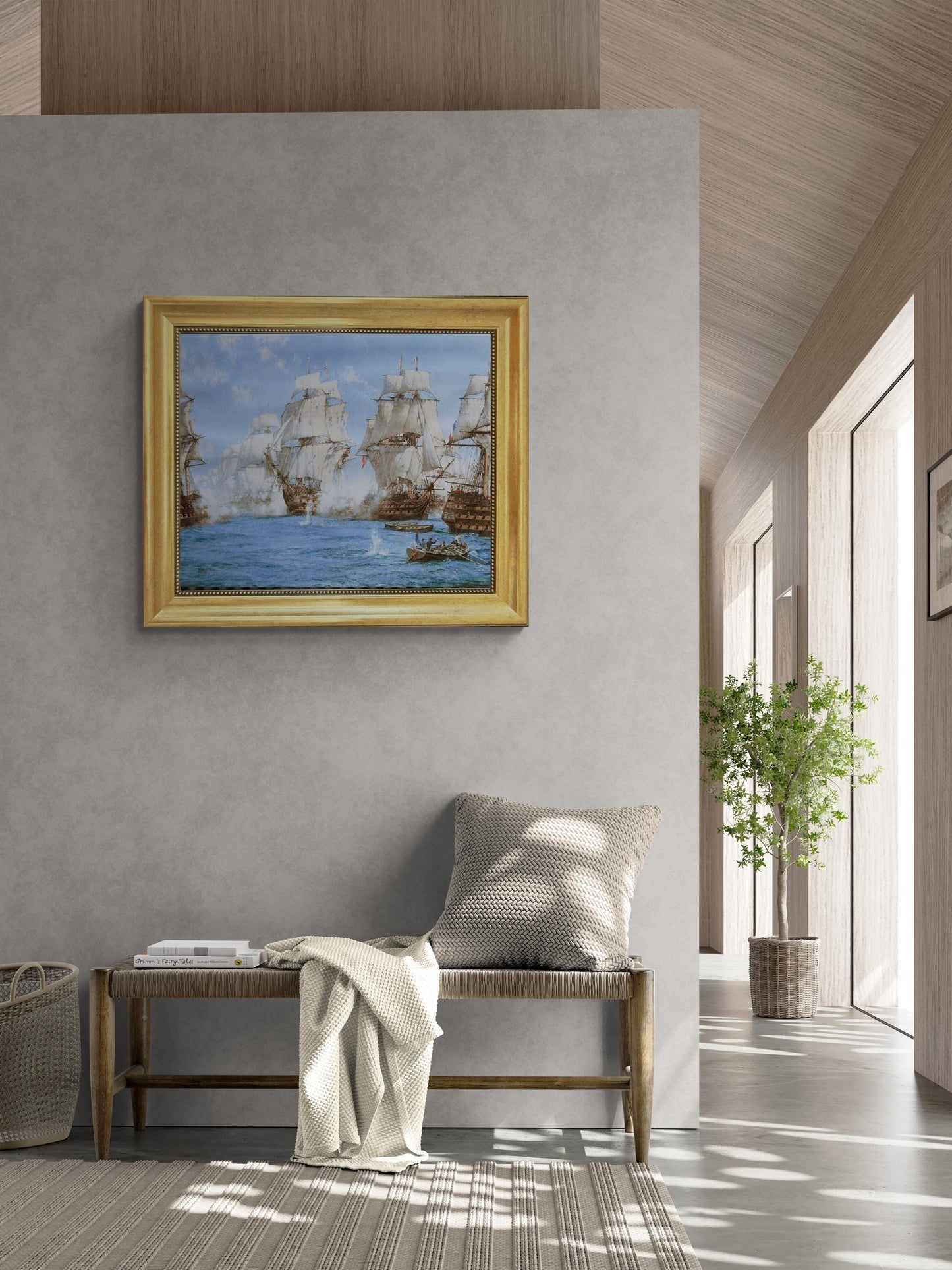 BATTLE of TRAFALGAR, Montague Dawson, fine art premium print on canvas, hand finished with brush strokes looks like original art with frame. FOSHE ART