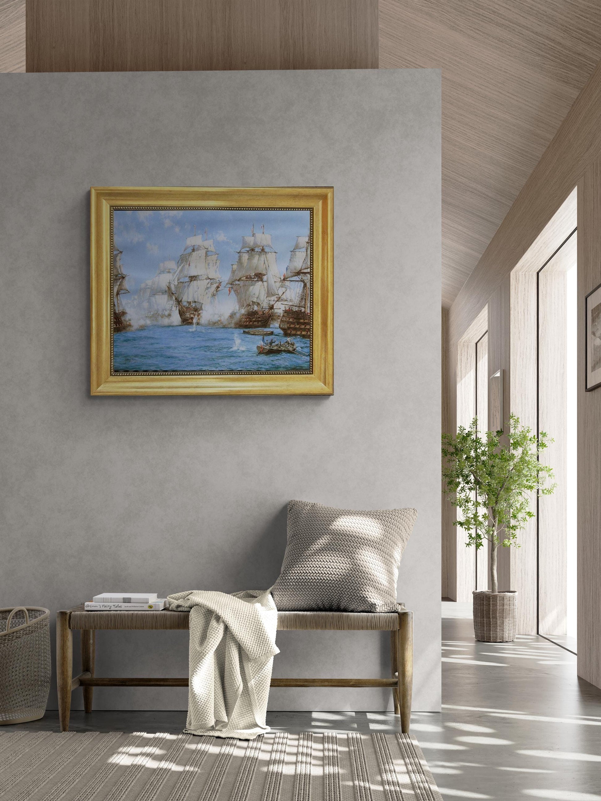 BATTLE of TRAFALGAR, Montague Dawson, fine art premium print on canvas, hand finished with brush strokes looks like original art with frame. FOSHE ART