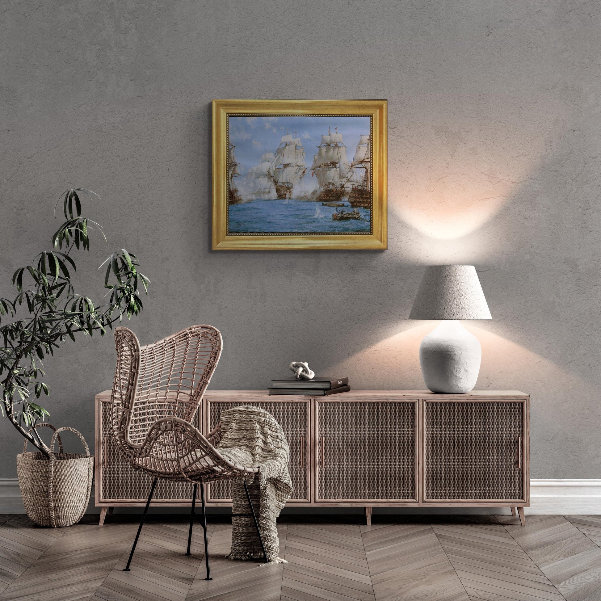 BATTLE of TRAFALGAR, Montague Dawson, fine art premium print on canvas, hand finished with brush strokes looks like original art with frame. FOSHE ART