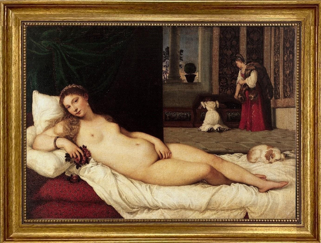 Venus of Urbino by Titian | Museum-Quality Canvas Print with Textured Brush Strokes with Gold Frame for a Timeless Renaissance Masterpiece FOSHE ART