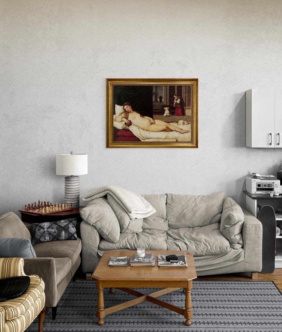 Venus of Urbino by Titian | Museum-Quality Canvas Print with Textured Brush Strokes with Gold Frame for a Timeless Renaissance Masterpiece FOSHE ART