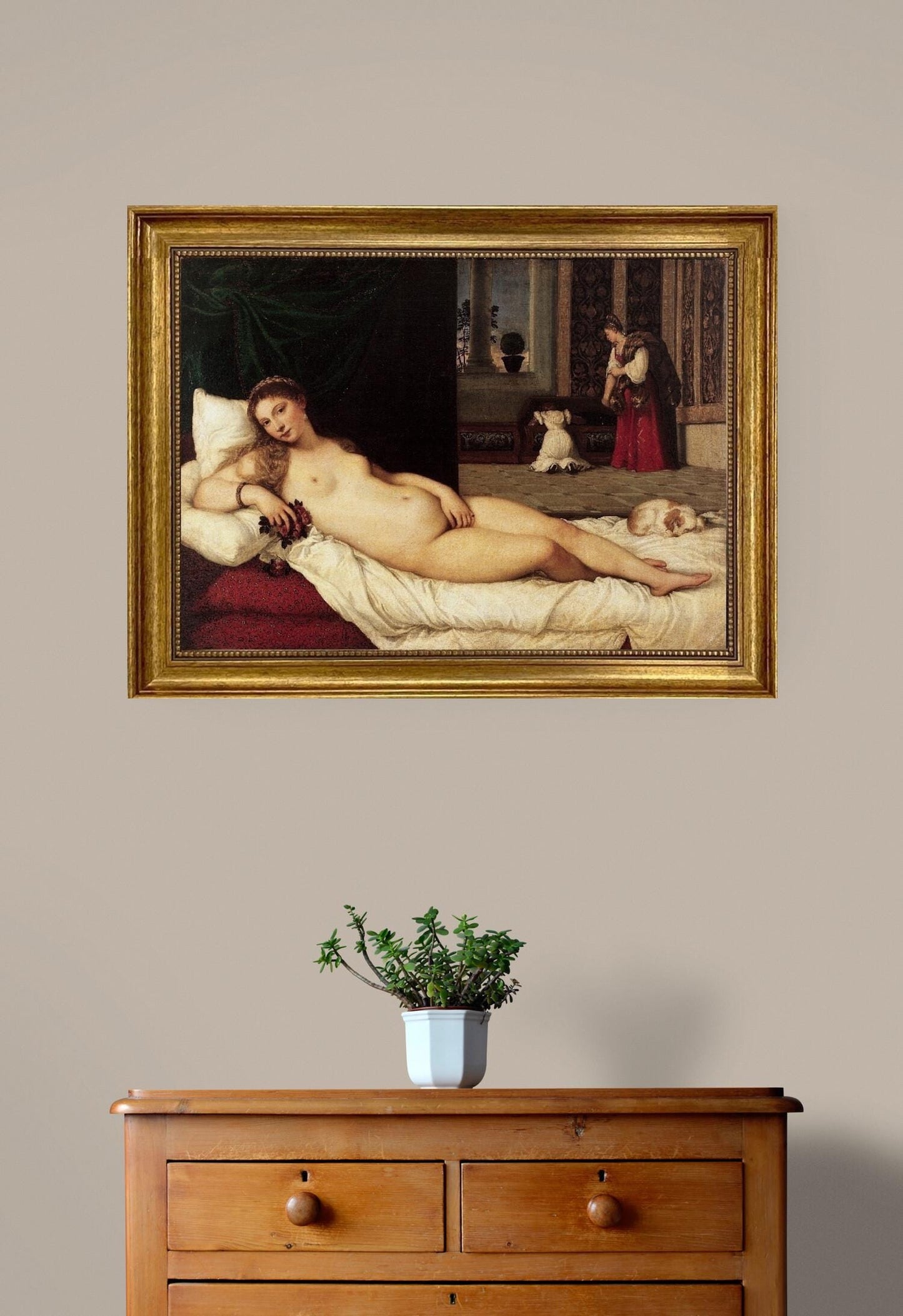 Venus of Urbino by Titian | Museum-Quality Canvas Print with Textured Brush Strokes with Gold Frame for a Timeless Renaissance Masterpiece FOSHE ART
