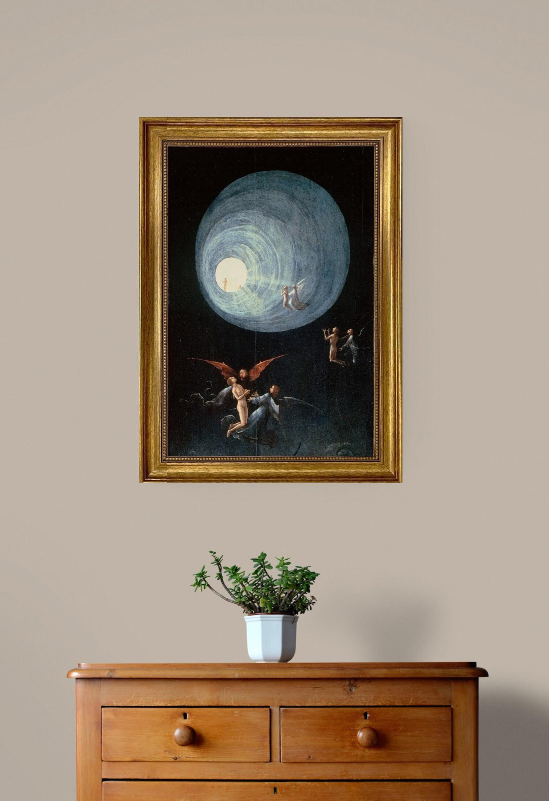 Bosch 'Ascent of the Blessed' Canvas Print with Vintage Golden Frame and brush strokes FOSHE ART
