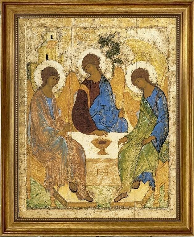 The Holy Trinity Canvas Print: Andrei Rublev, Gold Wooden Frame, Textured Brushstrokes FOSHE ART