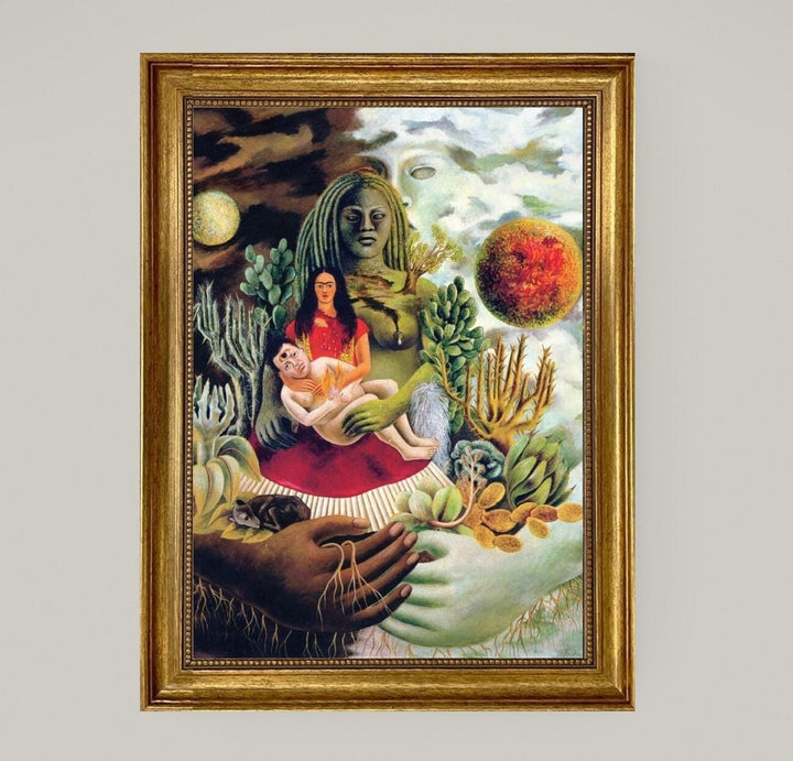 Love Embrace of the Universe - FRIDA KAHLO  | Gliclée canvas premium print with brush strokes + golden vintageous frame looks like original FOSHE ART