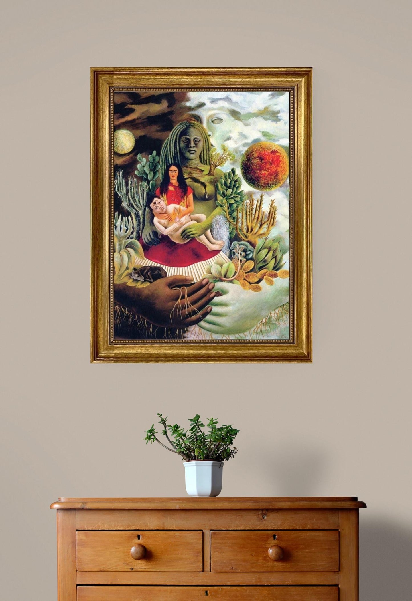 Love Embrace of the Universe - FRIDA KAHLO  | Gliclée canvas premium print with brush strokes + golden vintageous frame looks like original FOSHE ART