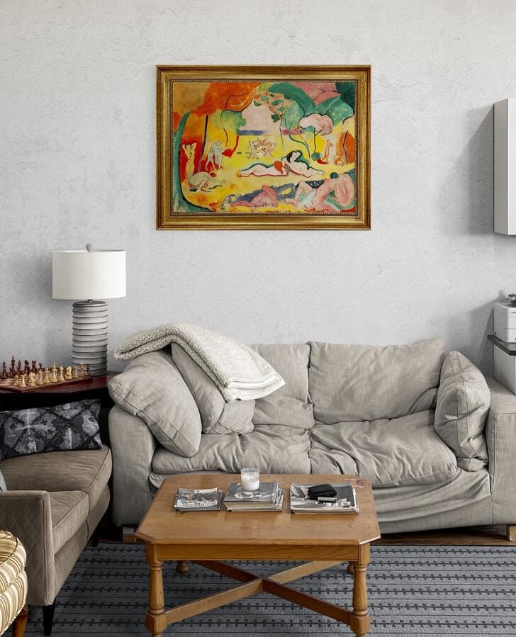 The Joy Of Life by Henri Matisse |  Giclée Canvas Premium Print with Brush Strokes | Wooden Golden Vintage Frame for Classic Masterpiece FOSHE ART