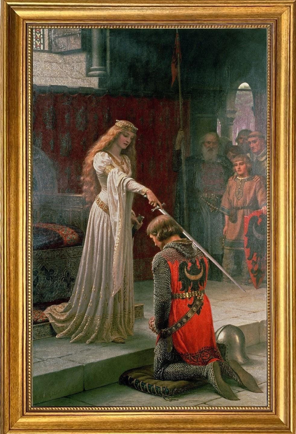 Edmund Leighton The Accolade (1901) | Fine Art Print |Textured Canvas with Realistic Brush Stroke Finish with vintageous golden frame golden FOSHE ART