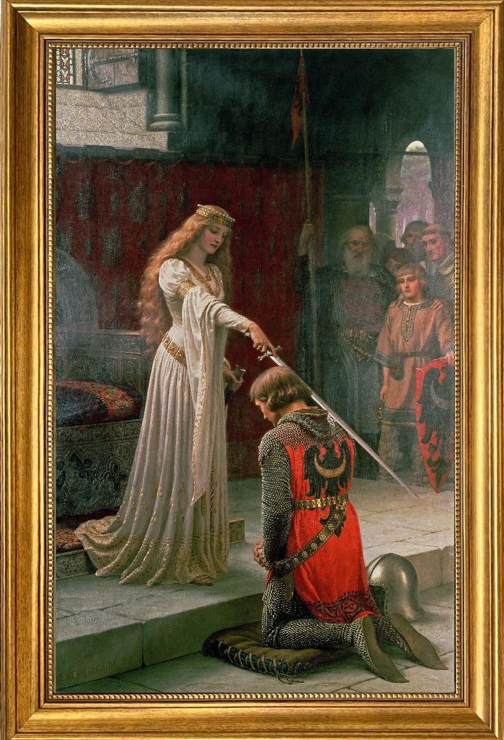 Edmund Leighton's The Accolade | Vintage Golden Framed Canvas Art Print FOSHE ART