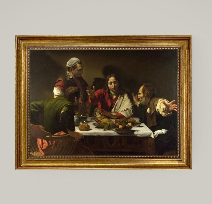 Caravaggio Supper at Emmaus Canvas Print: Vintage wooden Gold Frame, Hand-Textured Giclée FOSHE ART