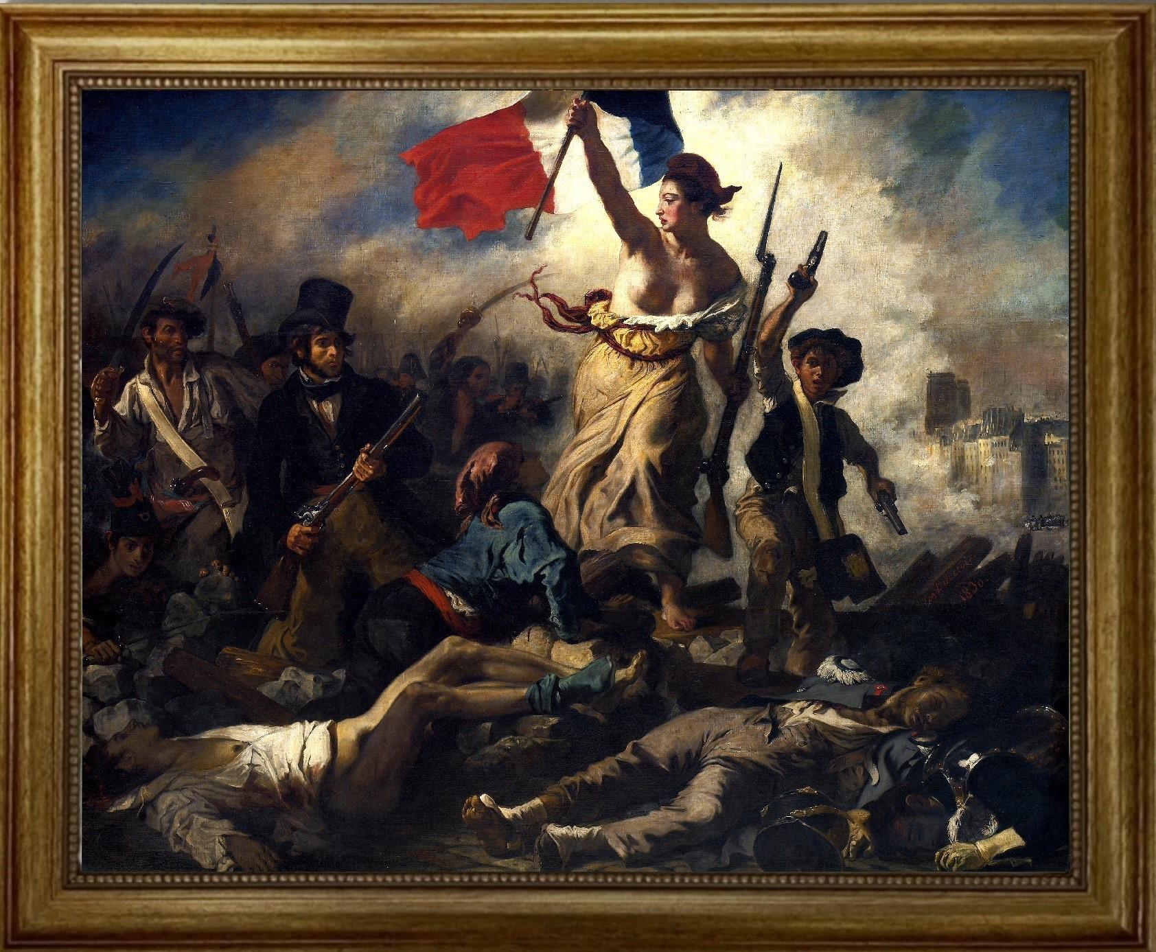 Liberty Leading the People | Museum-Quality Heavyweight Canvas Print | 3D Texture with Brush Strokes | Masterpiece for Timeless Décor framed FOSHE ART