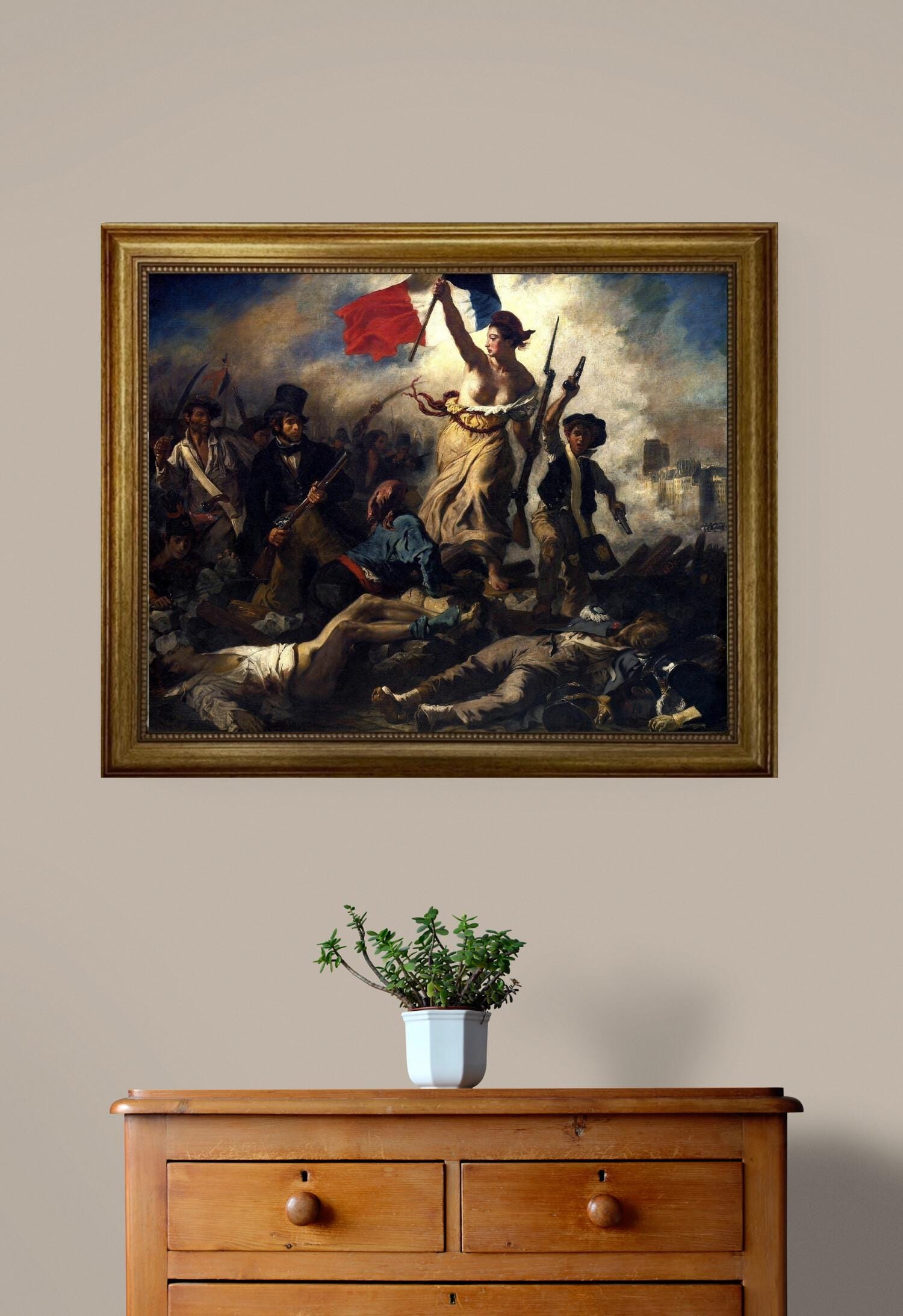 Liberty Leading the People | Museum-Quality Heavyweight Canvas Print | 3D Texture with Brush Strokes | Masterpiece for Timeless Décor framed FOSHE ART