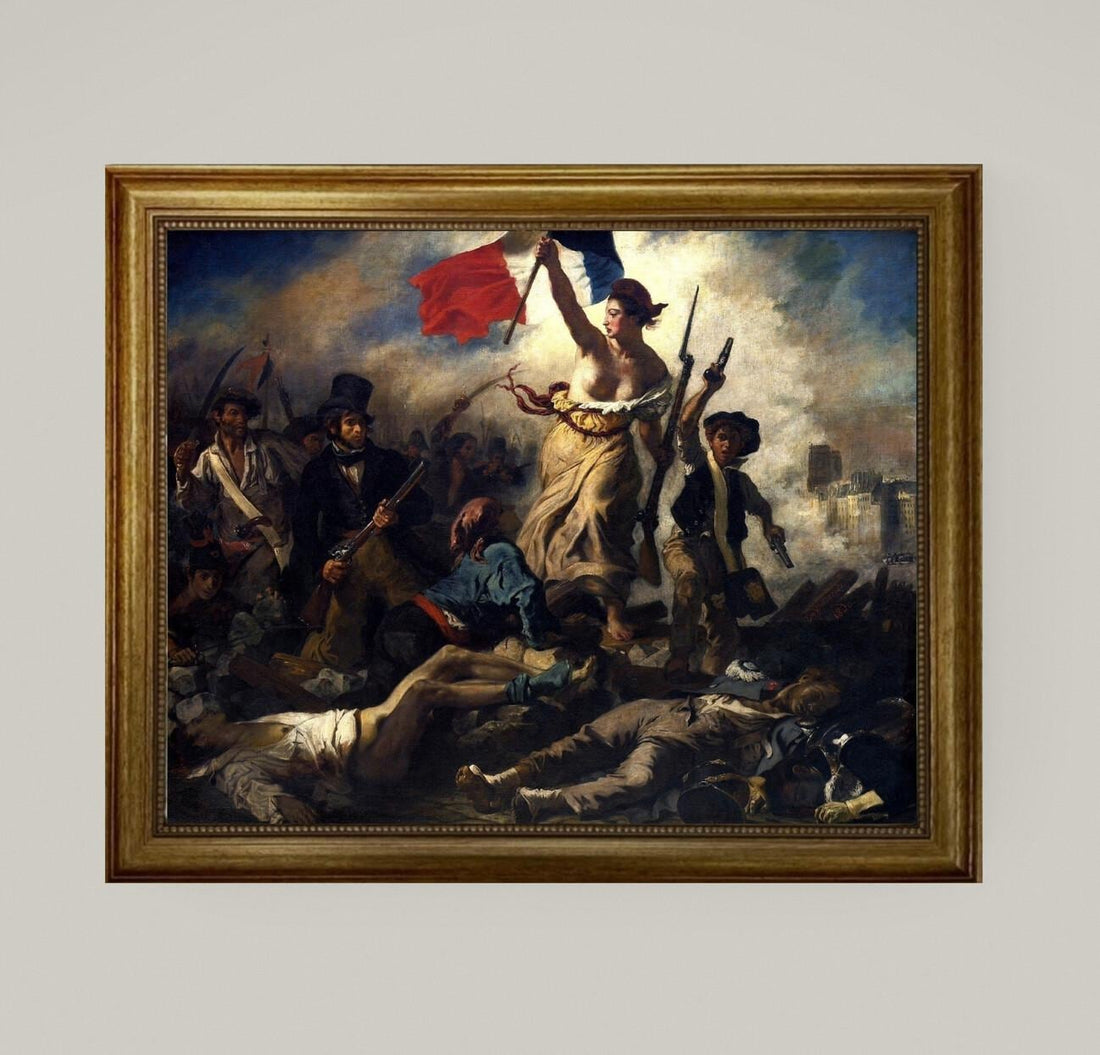 Liberty Leading the People Canvas Print with Brush Strokes | Museum Quality, Golden Frame FOSHE ART