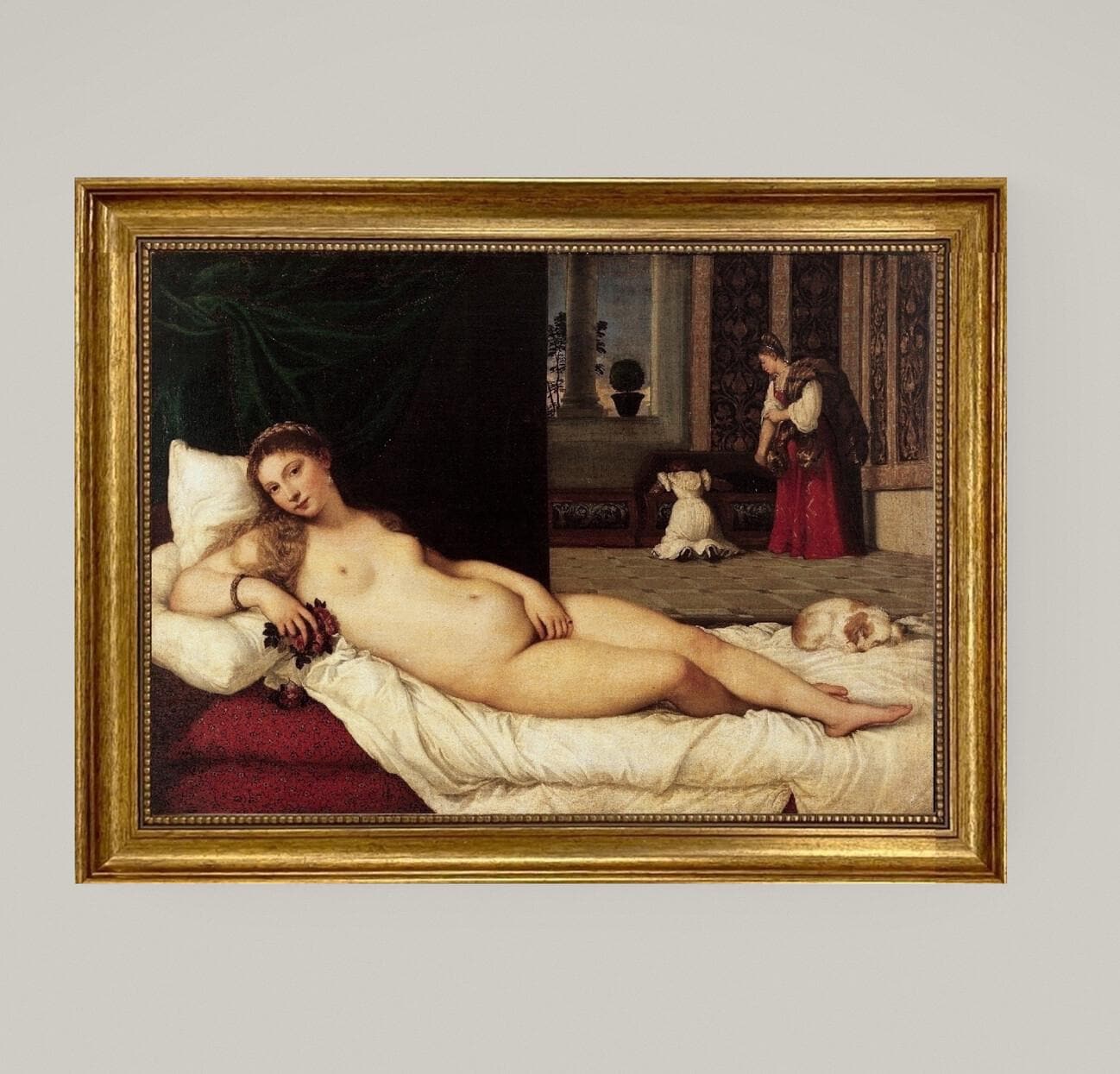 Venus of Urbino by Titian | Museum-Quality Canvas Print with Textured Brush Strokes with Gold Frame for a Timeless Renaissance Masterpiece FOSHE ART