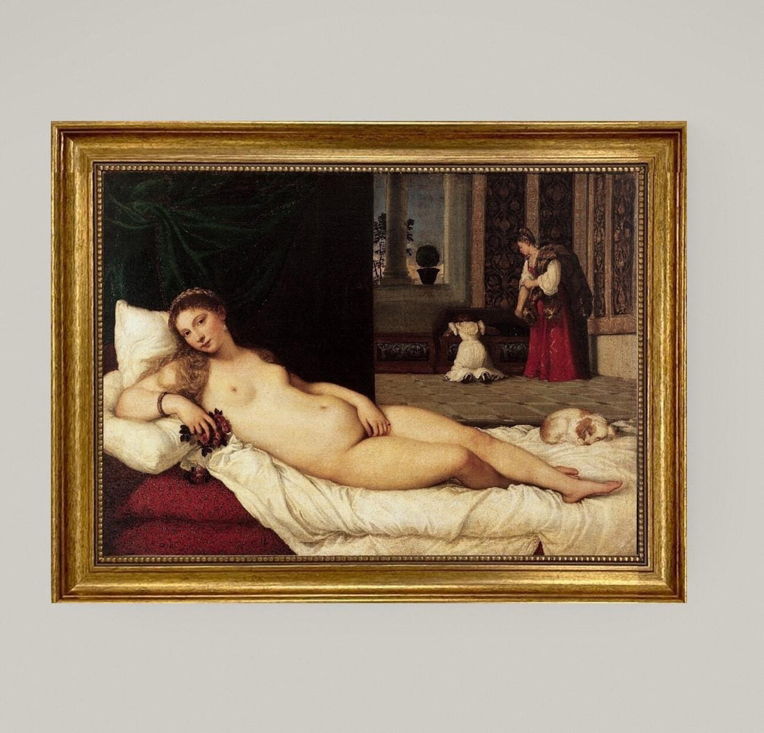 Venus of Urbino by Titian: 3D Print Reproduction on Canvas with brush strokes FOSHE ART