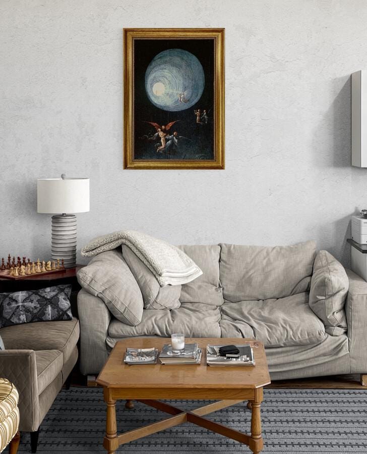 Bosch 'Ascent of the Blessed' Canvas Print with Vintage Golden Frame and brush strokes FOSHE ART