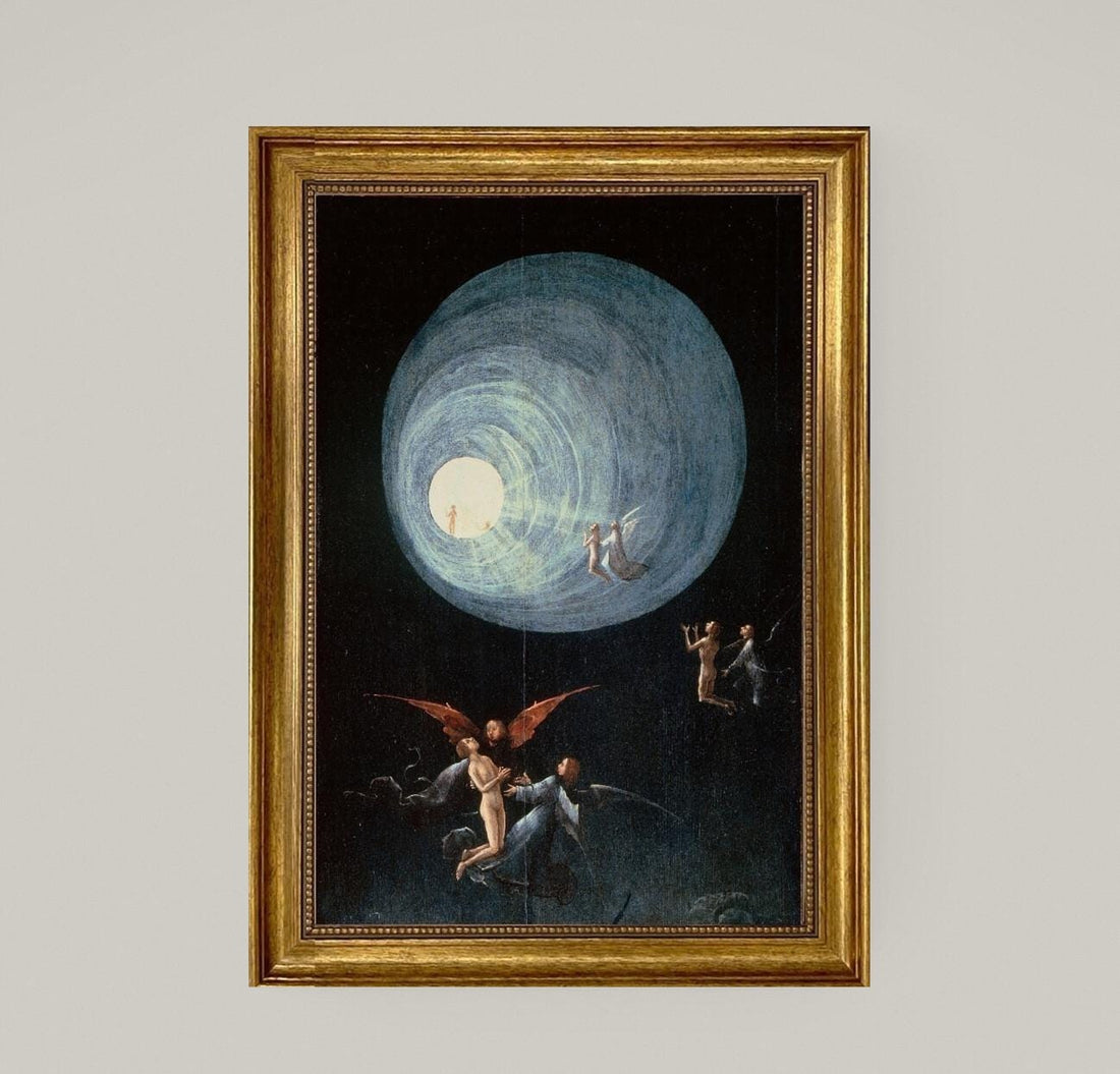 Bosch 'Ascent of the Blessed' Canvas Print with Vintage Golden Frame and brush strokes FOSHE ART