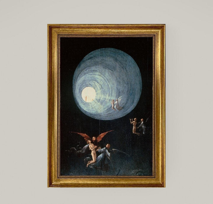 Bosch 'Ascent of the Blessed' Canvas Print with Vintage Golden Frame and brush strokes FOSHE ART