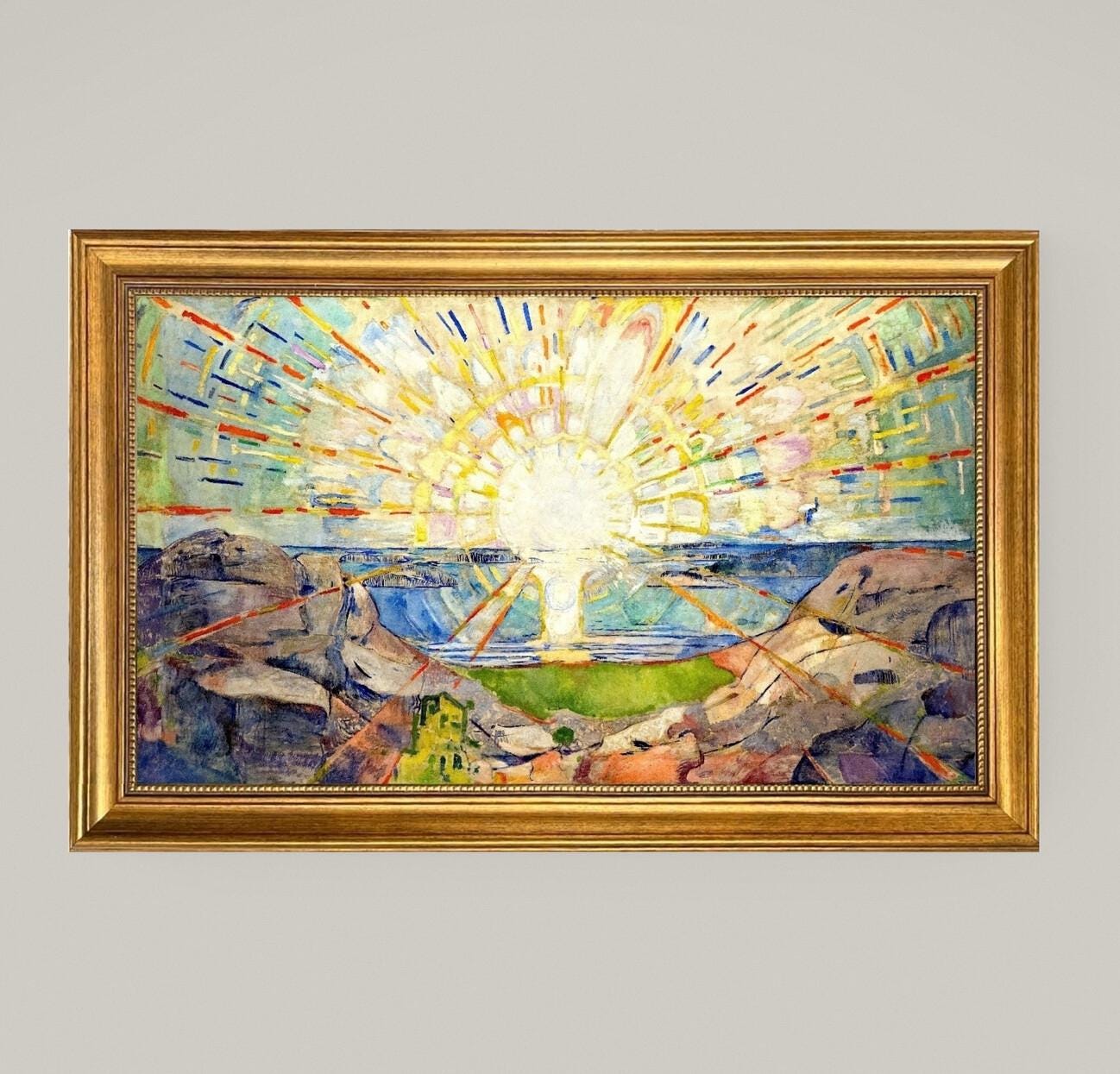 The Sun by Edvard Munch | Framed Gliclée canvas  with hand-applied brush strokes and golden vintageous frame | looks like original art FOSHE ART