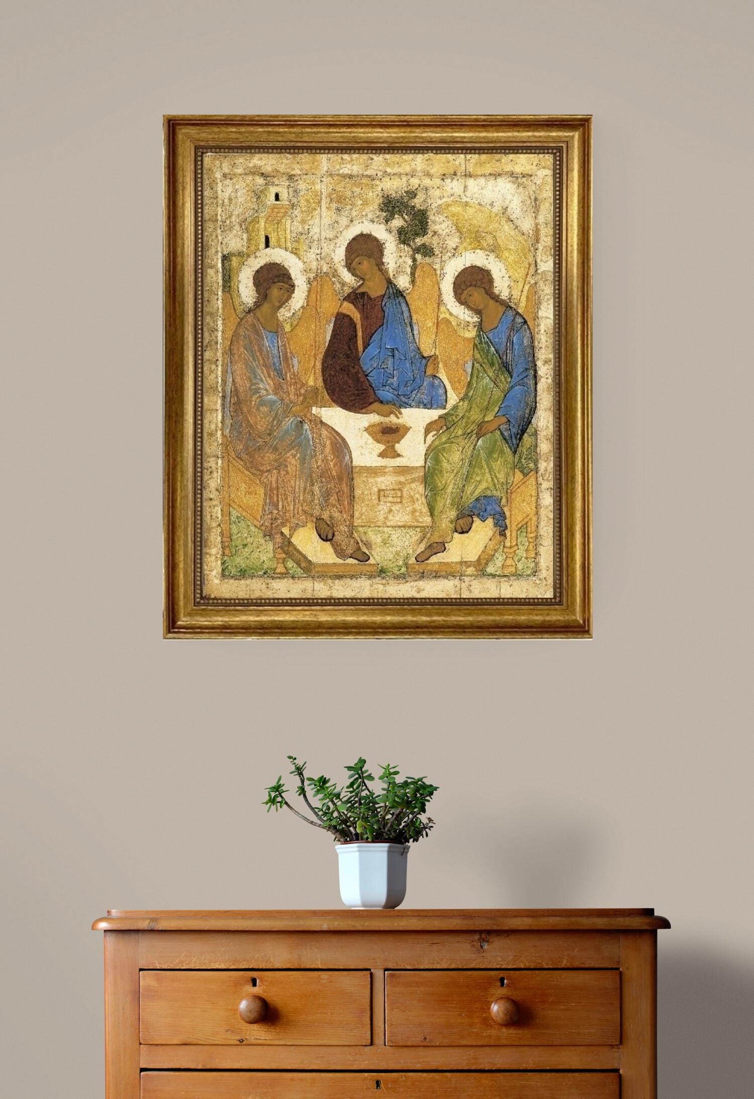 The Holy Trinity Canvas Print: Andrei Rublev, Gold Wooden Frame, Textured Brushstrokes FOSHE ART