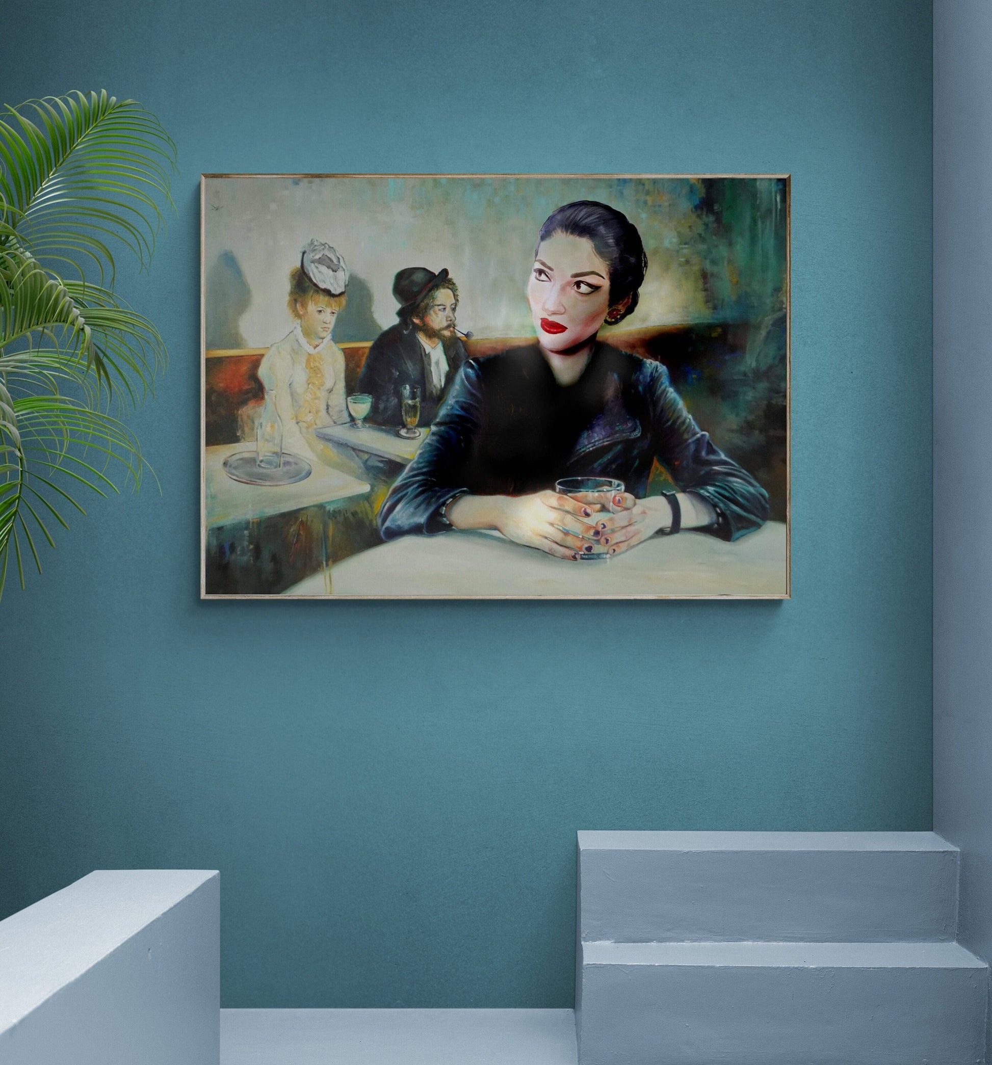 Unique Portrait of Diva Opera Soprano Maria Callas in a Café | Fine Art Giclée Print | Elegant Wall Décor for Timeless Home Styling FOSHE ART