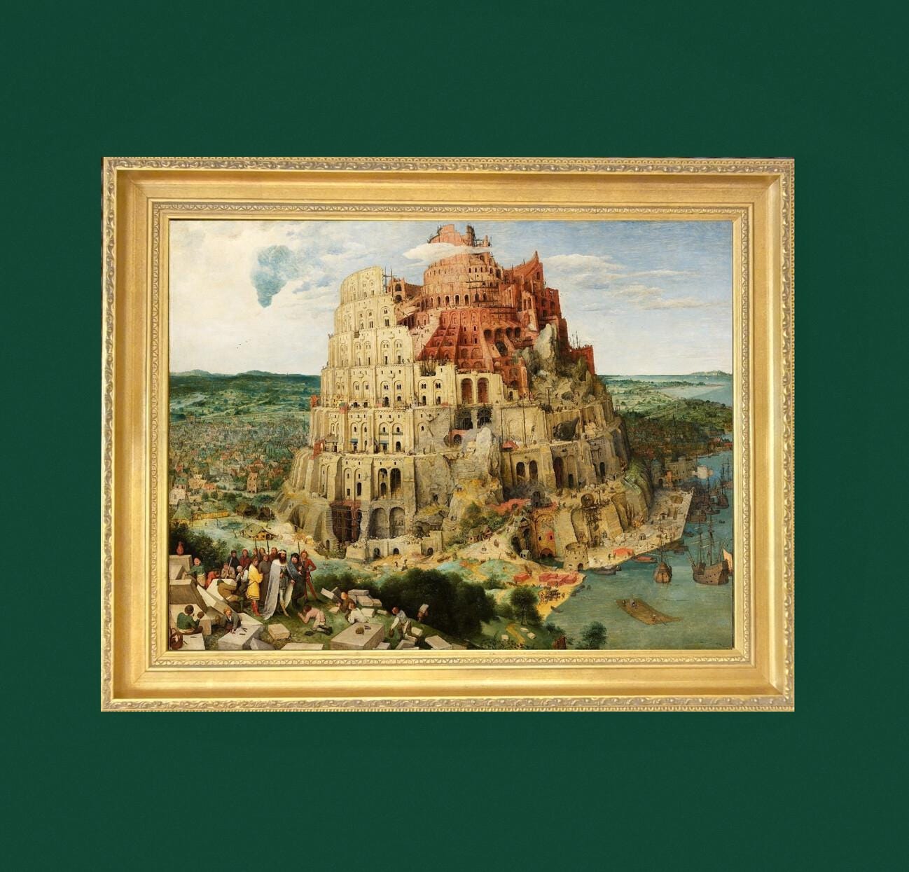 Tower of Babel by Pieter Bruegel, 3D Hand-Finished Canvas Print, Vintage Golden Frame FOSHE ART