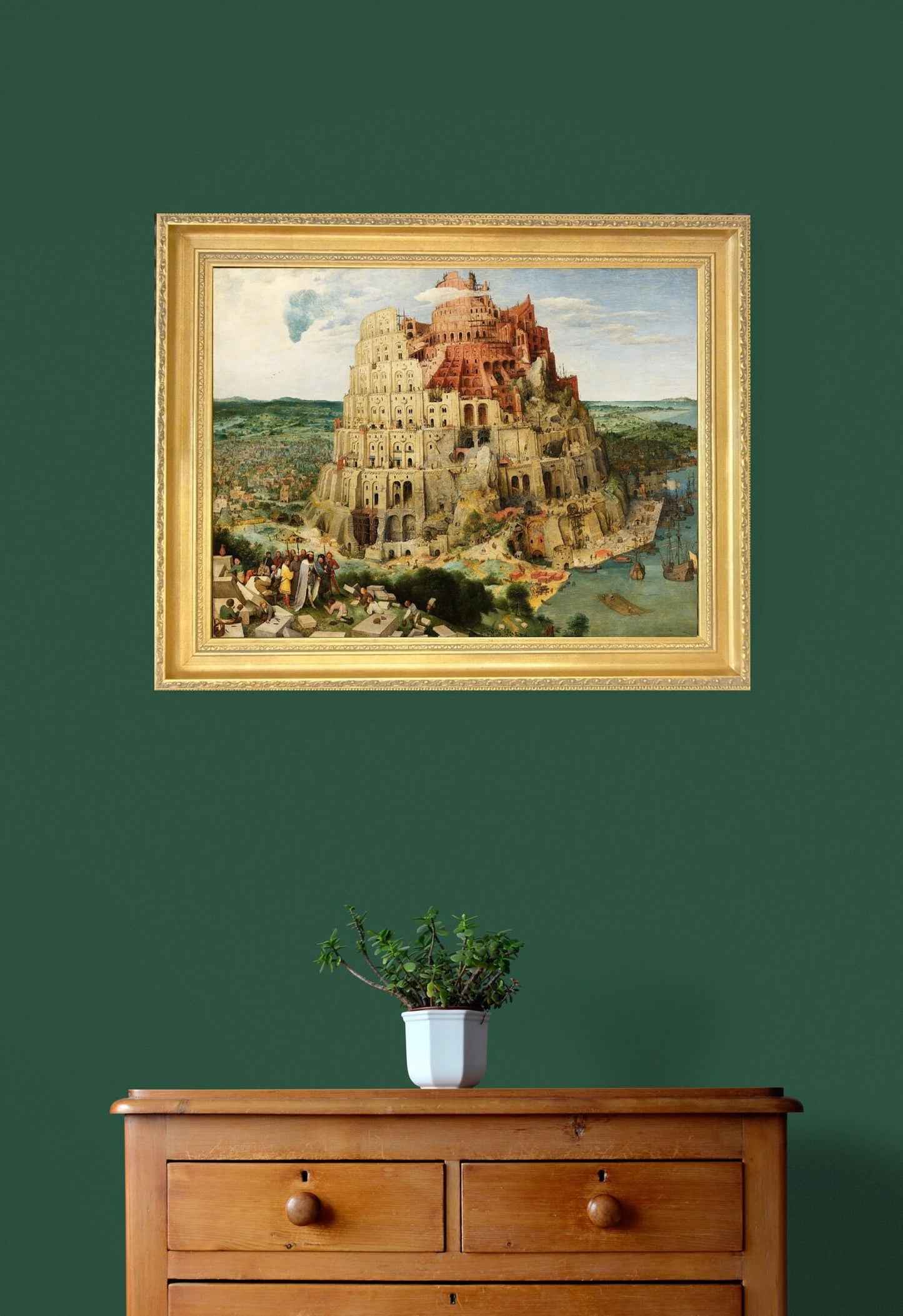 The Tower of Babel by Pieter Bruegel | Giclée Canvas Premium Print with Brush Strokes | Wooden Golden Vintage Frame for Classic Masterpiece FOSHE ART