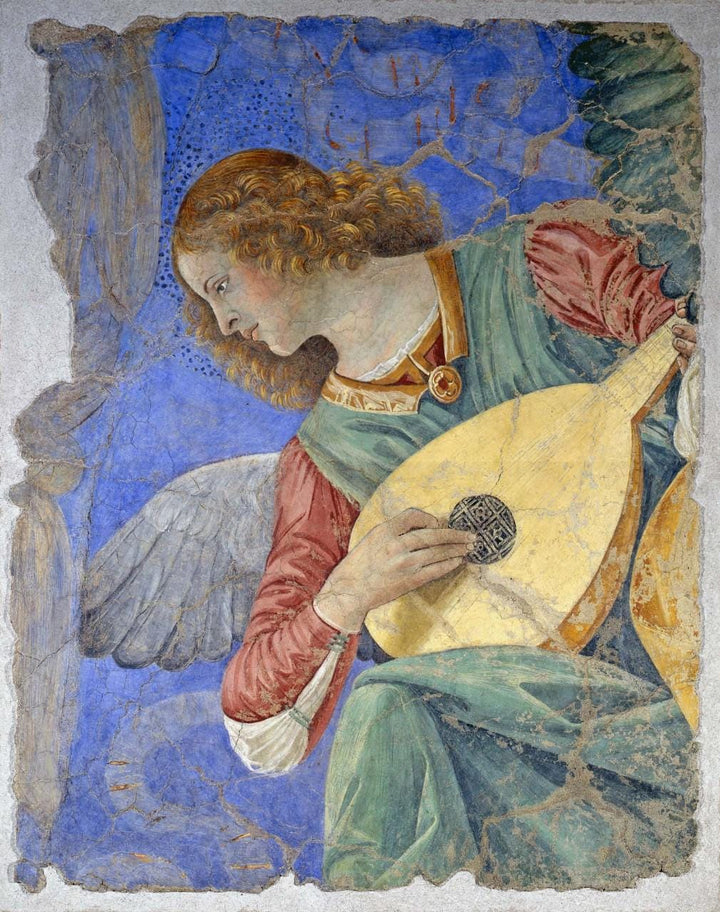 Musical Angel by Melozzo da Forlì, Giclee Premium Art Print on Canvas with brush strokes and vintageous golden frame looks like original art FOSHE ART