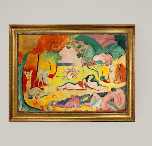 The Joy Of Life by Henri Matisse |  Giclée Canvas Premium Print with Brush Strokes | Wooden Golden Vintage Frame for Classic Masterpiece FOSHE ART