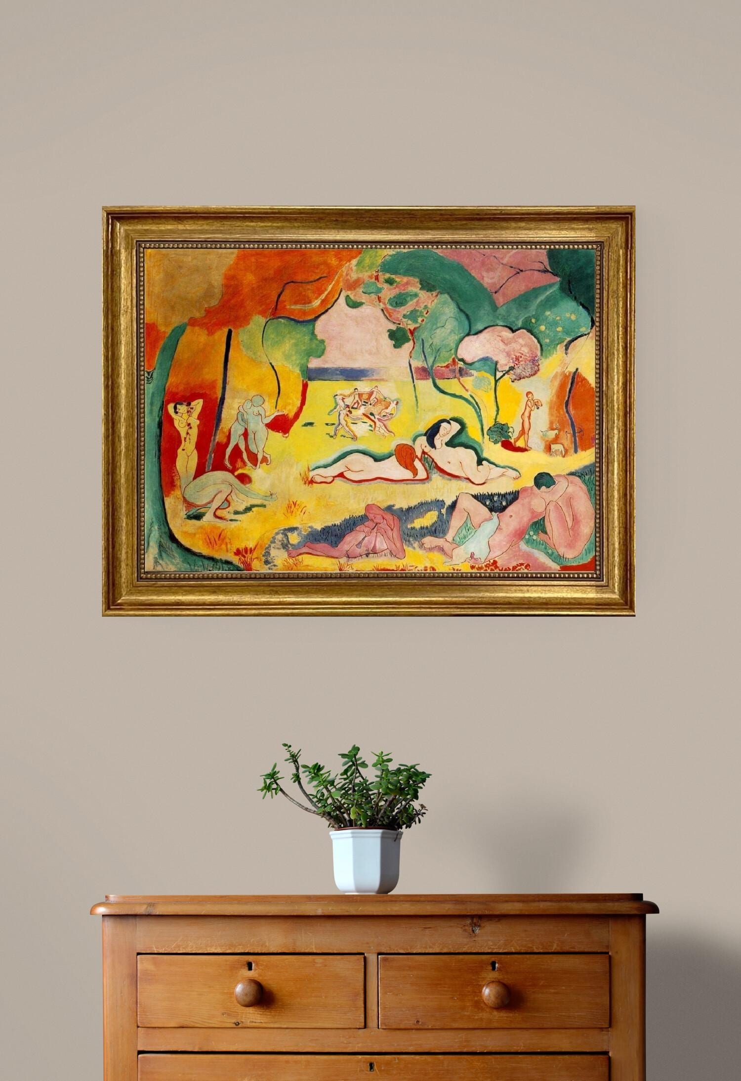 The Joy Of Life by Henri Matisse |  Giclée Canvas Premium Print with Brush Strokes | Wooden Golden Vintage Frame for Classic Masterpiece FOSHE ART
